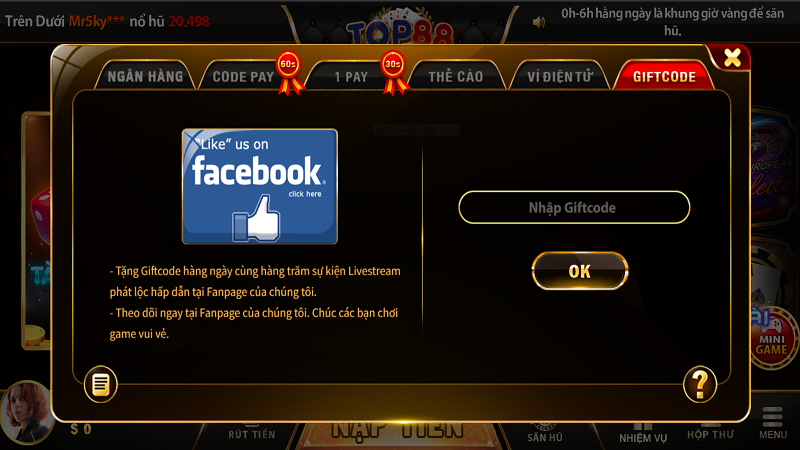 Nhanh tay nạp giftcode tại game online Top88